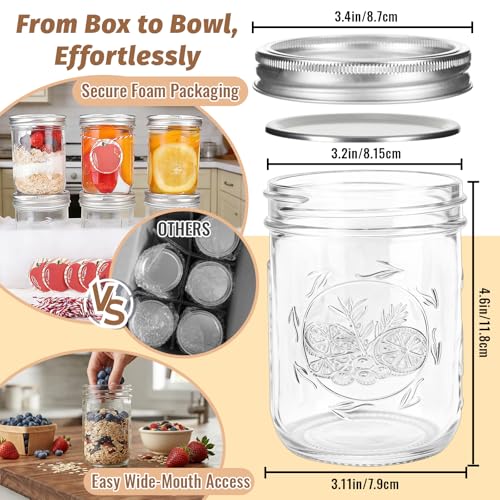 AuroTrends 16 oz Wide Mouth Mason Jars with Embossing Pattern, 6 Pack Canning Jars with Volume Marks,Pint Glass Jars with lids for Fermenting,Pickling,Preserving,Meal Prep,Pantry organization,Gift Giving&Crafts - Image 2