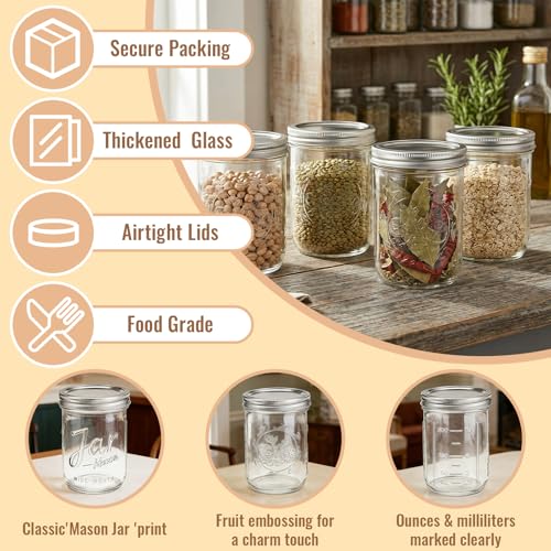 AuroTrends 16 oz Wide Mouth Mason Jars with Embossing Pattern, 6 Pack Canning Jars with Volume Marks,Pint Glass Jars with lids for Fermenting,Pickling,Preserving,Meal Prep,Pantry organization,Gift Giving&Crafts - Image 5
