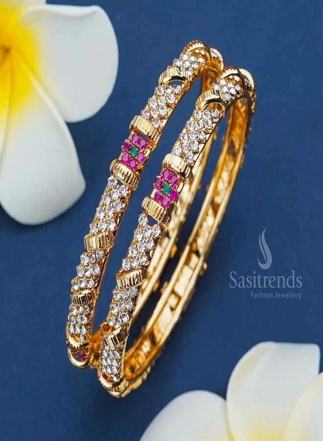 Sasitrends One Gram Micro Gold Plated Designer Stone Bangles For Women and Girls - Image 3