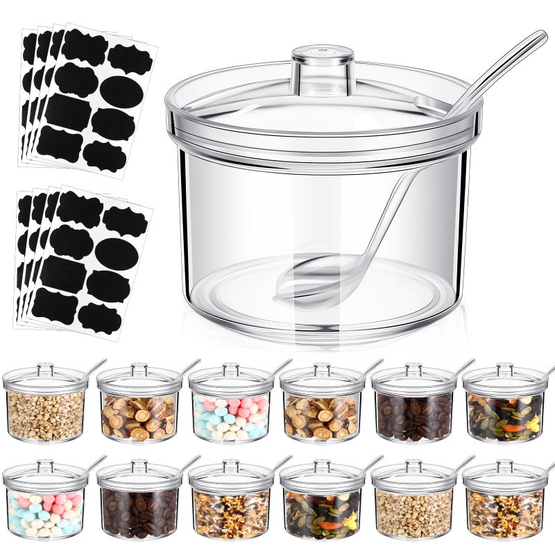 Tioncy 12 Pcs Ice Cream Bar Supplies Sugar Bowls with Lid and Spoon Acrylic Candy Dispenser Party Bar Sundae Caramel Apple Dipping Container with Tag 135 ozClear - Image 2