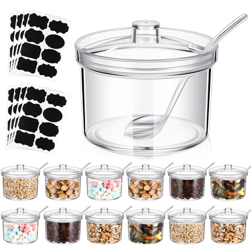 Tioncy 12 Pcs Ice Cream Bar Supplies Sugar Bowls with Lid and Spoon Acrylic Candy Dispenser Party Bar Sundae Caramel Apple Dipping Container with Tag 135 ozClear - Image 1