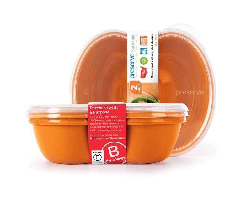Preserve Square Food Storage Container Made from Recycled Plastic  25 Ounce Capacity  Set of 2  Orange - Image 1