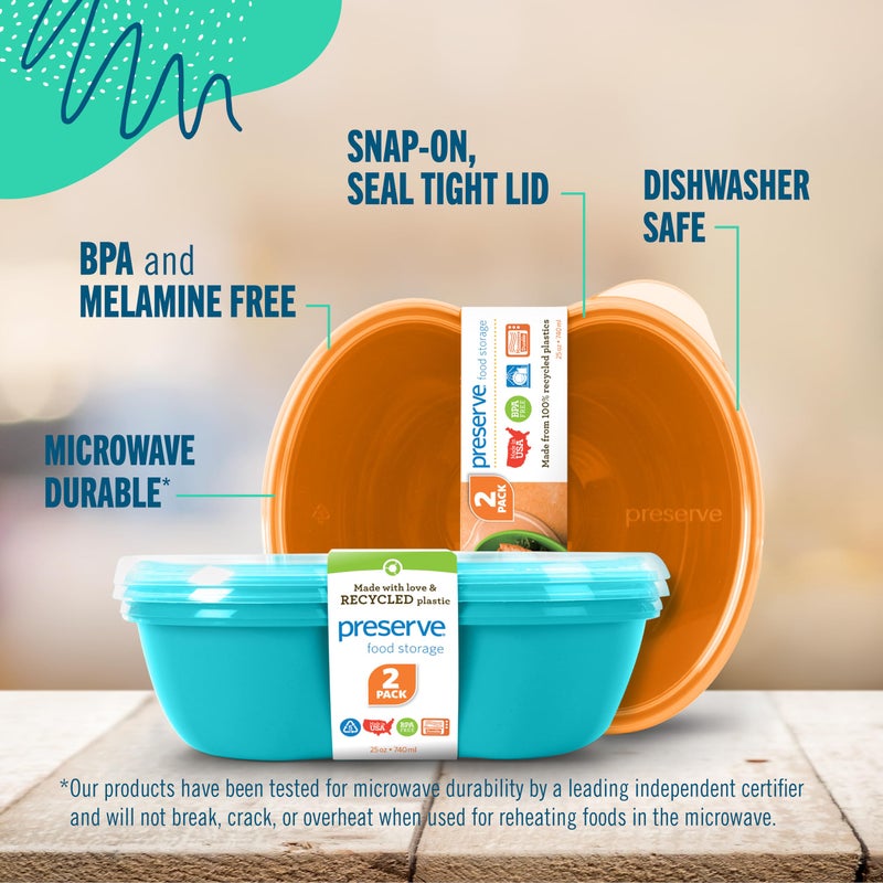 Preserve Square Food Storage Container Made from Recycled Plastic  25 Ounce Capacity  Set of 2  Orange - Image 3