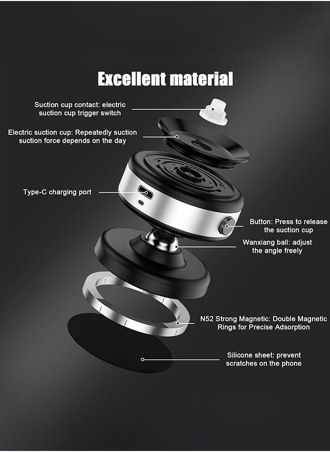 Generic - Wireless charge 360°rotatable vacum car holder For iPhone Samsung Xiaomi magnetic car mount vacuum phone holder - Image 1