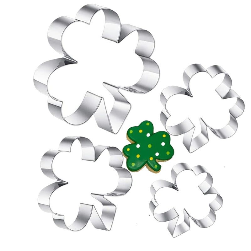Q-BAKER Clover Cookie Cutter Set,4-Piece Irish Shamrock Cookie Cutter Set,Patrick's Day (3leaf clover) - Image 1