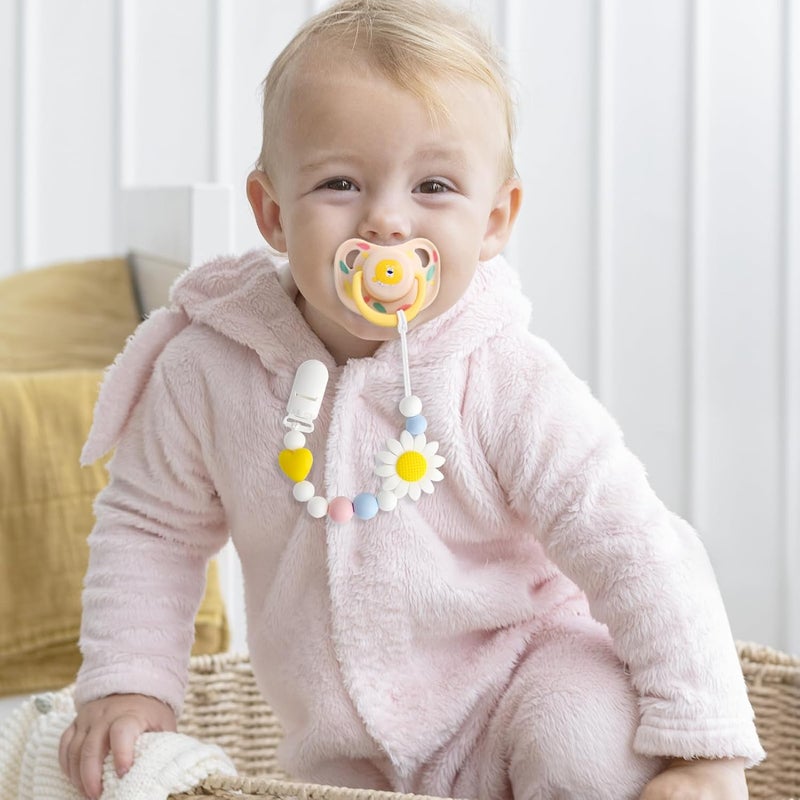 LSTRAGY Silicone Pacifier Clip 2 Pack Pacifier Holder for Boys and Girls Adorable Sunflower Pacifier Clips Fits for Most Pacifier Baby Teethers Baby Shower and Baby GiftWhiteYellow - Image 2