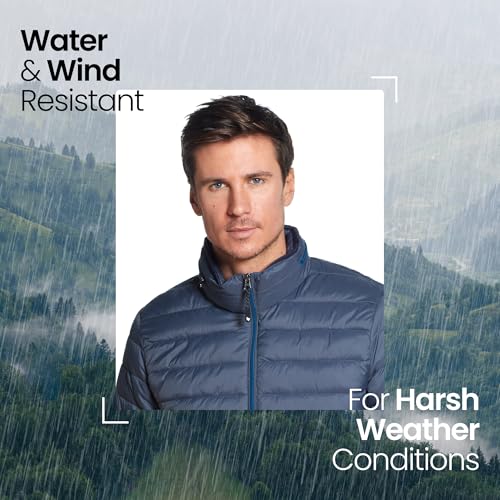 Weatherproof Men's Puffer Jacket, Lightweight Alternative Down Jacket with Packable Travel Neck Pillow, Travel-Ready Winter Jackets for Men, Water & Wind Resistant, Pewter, Large - Image 2