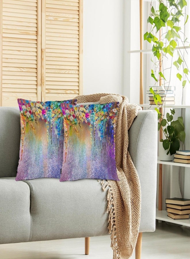 Swono Set of 2 Decorative Throw Pillow Covers Ivy Flowers, Abstract Blossom Floral Farmhouse Pillowcases Accent Pillow Cushion Cover for Couch Sofa Bed Office Armchair 18 X 18 Inch, Rainbow Purple - Image 2