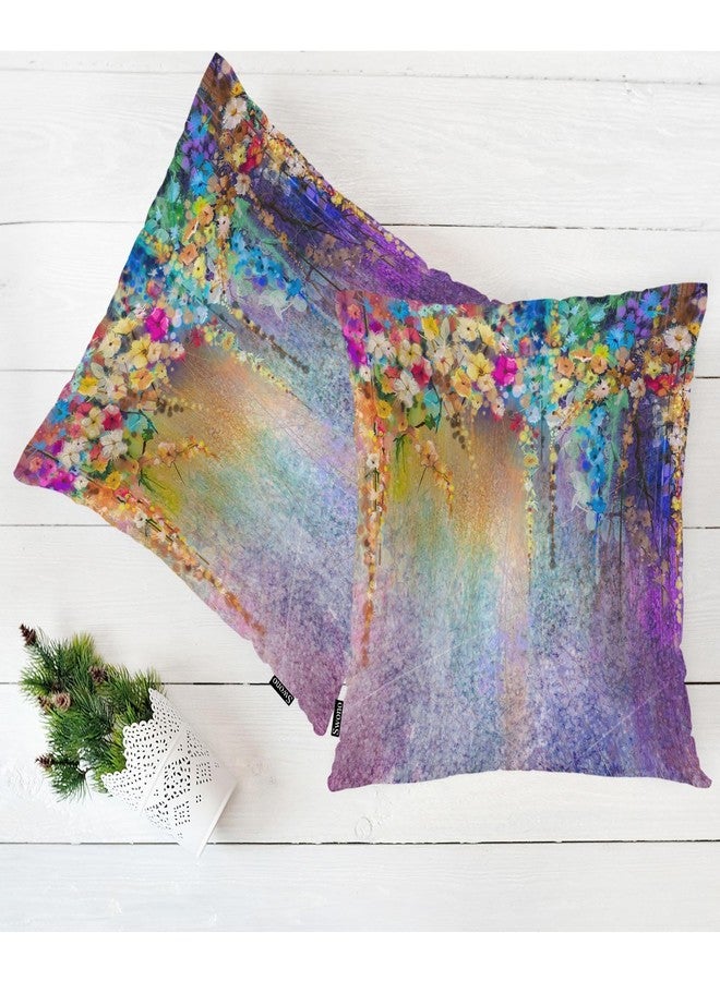 Swono Set of 2 Decorative Throw Pillow Covers Ivy Flowers, Abstract Blossom Floral Farmhouse Pillowcases Accent Pillow Cushion Cover for Couch Sofa Bed Office Armchair 18 X 18 Inch, Rainbow Purple - Image 5