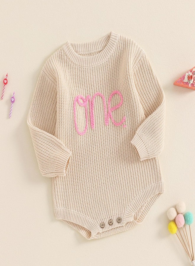 Frietlebird First Birthday Outfit Girl 1st Birthday Girl Outfit Baby Sweater Romper Cute Lightweight Onesie Warm Fall Winter Clothes (A-Beige,12-18 Months) - Image 2