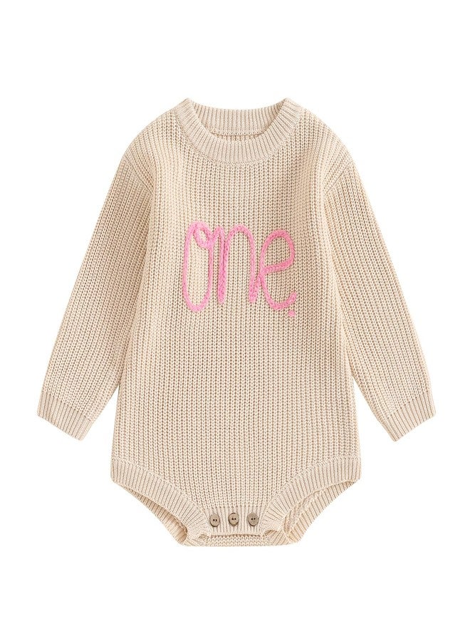 Frietlebird First Birthday Outfit Girl 1st Birthday Girl Outfit Baby Sweater Romper Cute Lightweight Onesie Warm Fall Winter Clothes (A-Beige,12-18 Months) - Image 1