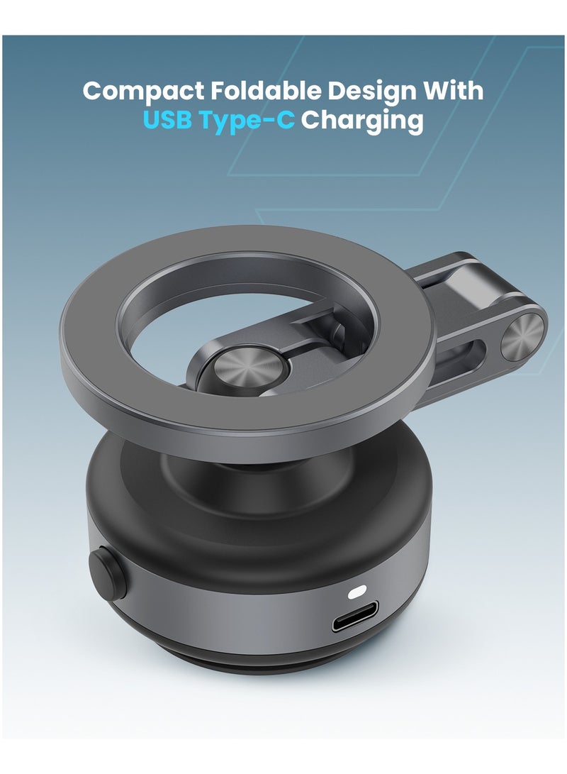 Moxedo 360° Rotating Vacuum Suction Magnetic Phone Holder | Foldable Mount with Type-C Charging & Release Button | Compact Stand for Car, Mirror, Kitchen, Gym , Fits 4.7” to 7.2” Devices - Image 2