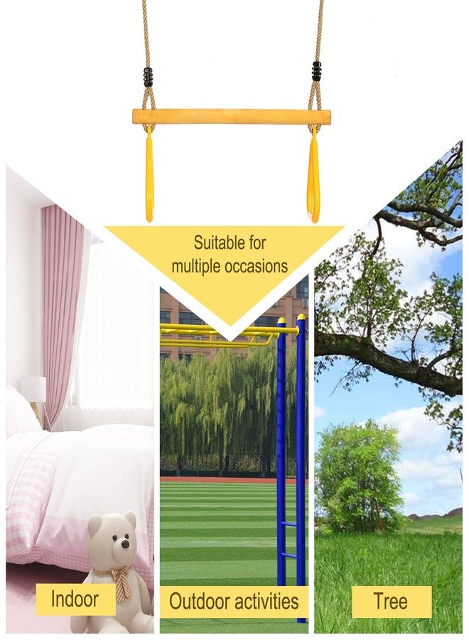 YAERSI Wooden Trapeze with Plastic Gym Rings Trapeze Swing Bar with Adjustable Rope for Indoor Playground 2 in 1 Swing Set Yellow - Image 5