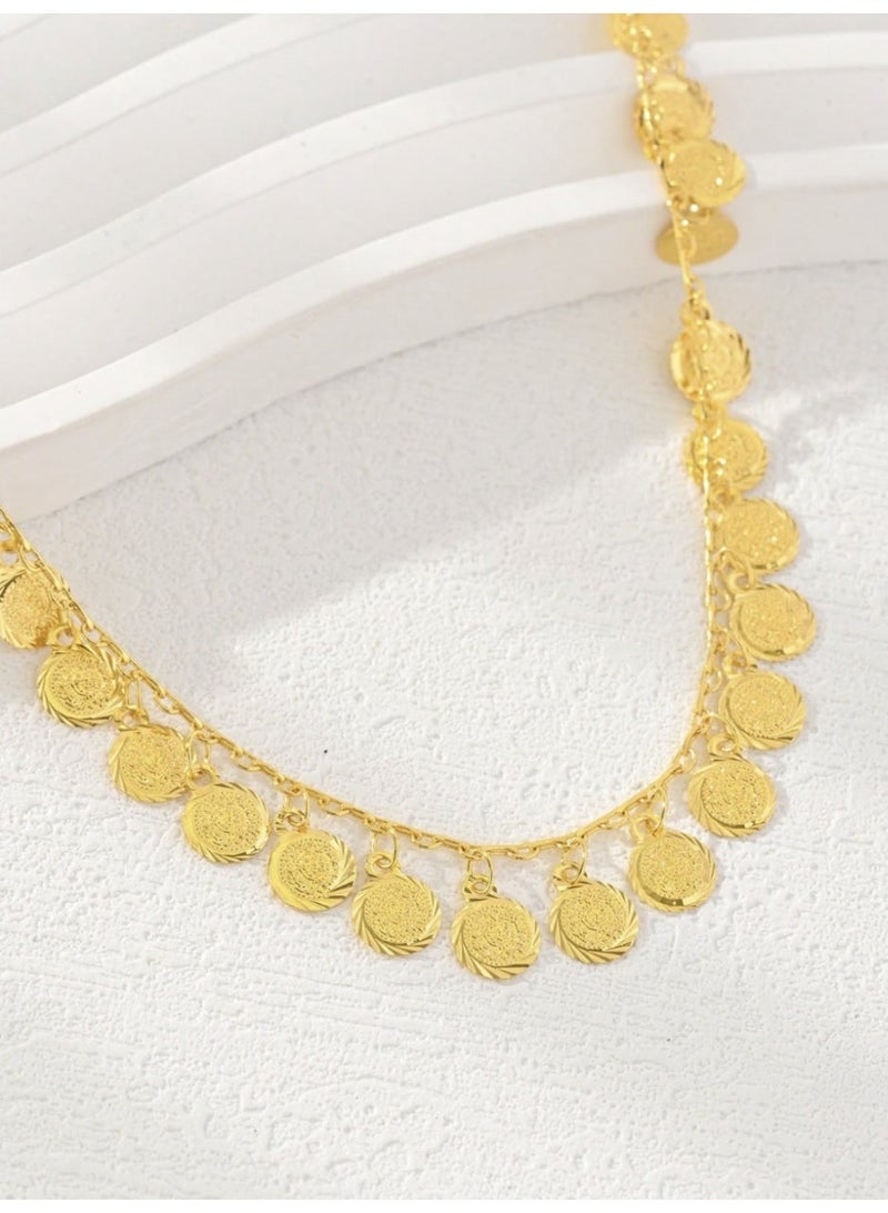 ڤيا خلخال فاخر من الفولاذ المقاوم للصدأ مطلي بذهب عيار 18K، بتصميم بسيط مزين بكرات ناعمة على شكل قطرة ماء. - Image 4