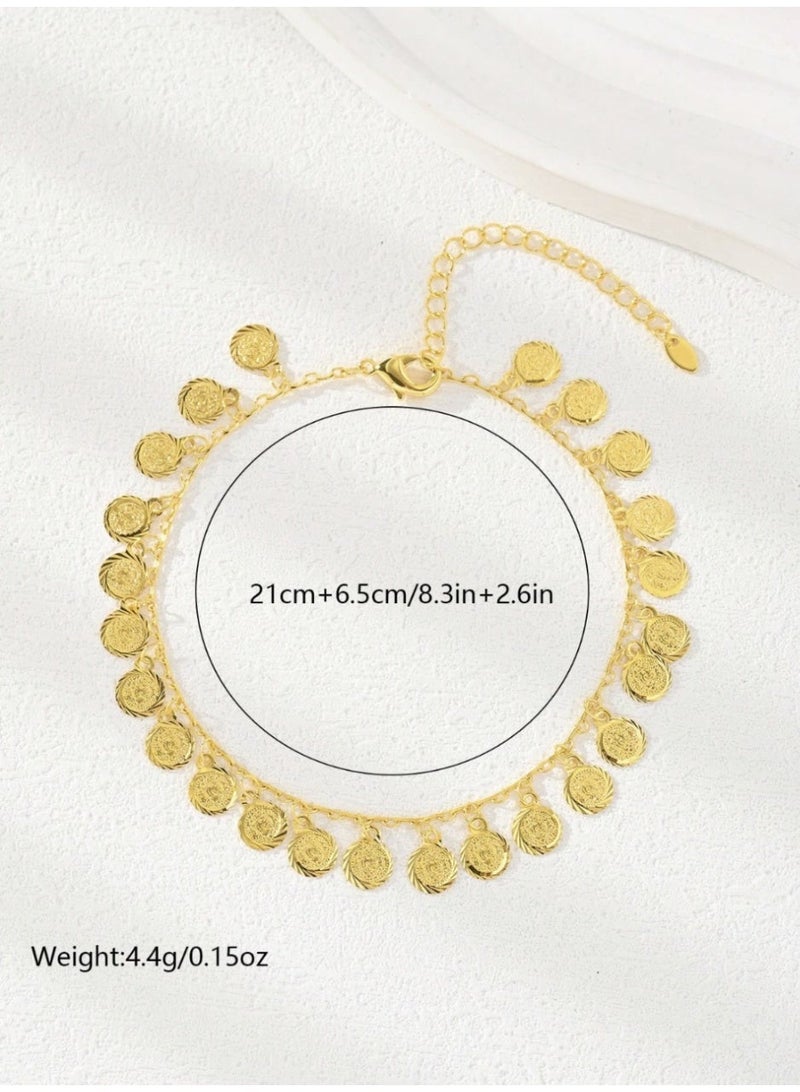 ڤيا خلخال فاخر من الفولاذ المقاوم للصدأ مطلي بذهب عيار 18K، بتصميم بسيط مزين بكرات ناعمة على شكل قطرة ماء. - Image 2