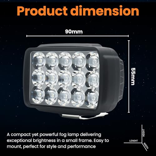 ELTRON TURBO ELT541YGRT Original Imported 12V DC Power Waterproof 15 LED Fog Head Lamp, Bar Light Off-Roading Universal For All Motorcycle, Bikes, Scooty (Pack of 2, Free On/Off Switch, White) - Image 5