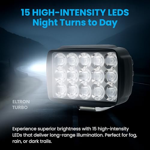 ELTRON TURBO ELT541YGRT Original Imported 12V DC Power Waterproof 15 LED Fog Head Lamp, Bar Light Off-Roading Universal For All Motorcycle, Bikes, Scooty (Pack of 2, Free On/Off Switch, White) - Image 3