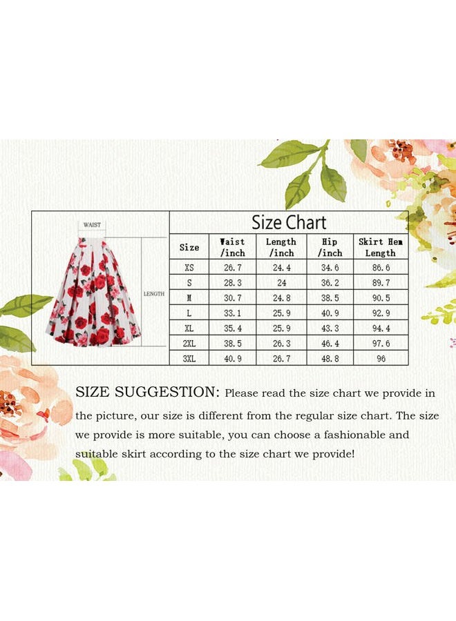 Girstunm Women's Pleated Vintage Skirt Floral Print A-line Midi Skirts with Pockets Blue-Yellow Flowers XX-Large, Blue-yellow Flowers, XXL - Image 4