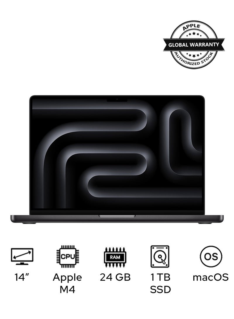 Apple MacBook Pro MCX04 Liquid XDR Retina 14-Inch Display, M4 Chip 10-Core CPU 10-Core GPU Processor/24GB RAM/1TB SSD/macOS(International Version) English Space Black - Image 1