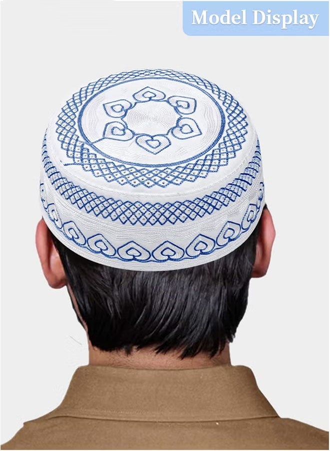 3 Pcs Muslim Prayer Kufi Hat for Men Prayer Headwear Cap Islamic Beanie Cap Embroidery Foldable Sun Hat Ramadan Eid Gift 56-58cm Yellow and Blue and Gray - Image 2