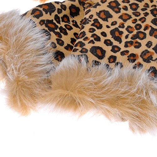 ZLYC Women Teen Classic Winter Warm Rabbit Fur Hands Wrist Fingerless Gloves Mittens, Leopard Print - Image 5