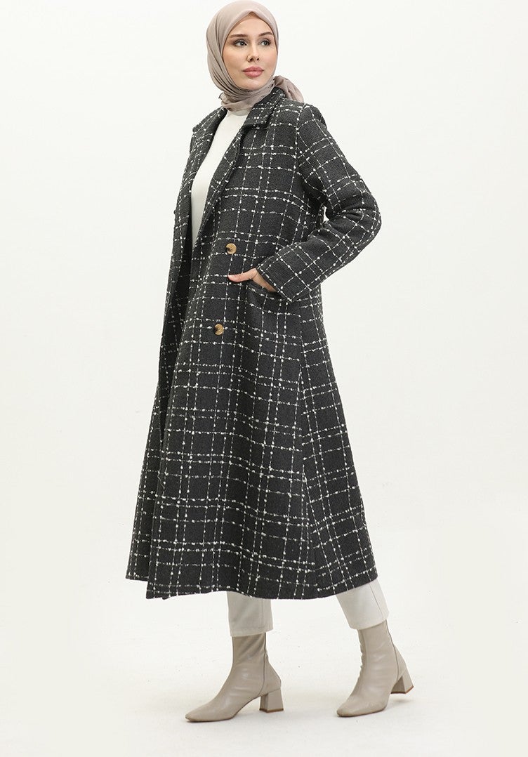 Sefa Merve Tweed Coat 71209-01 Black - Image 2