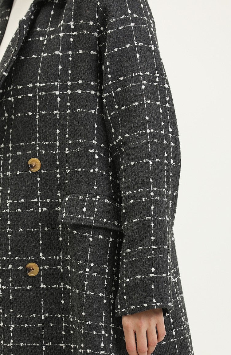 Sefa Merve Tweed Coat 71209-01 Black - Image 3