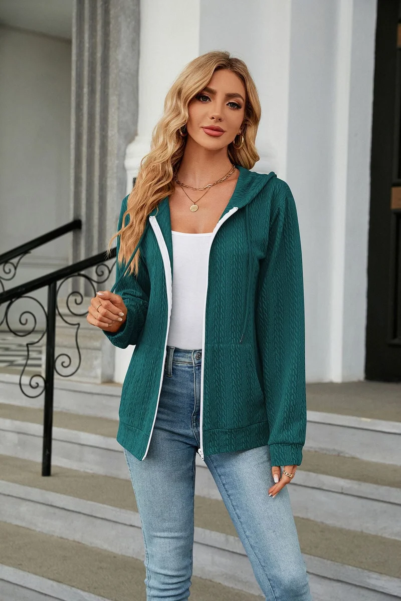 Outzidr  Dark Green Full Sleeves Front Zip Hooded Jackets  | Best Price UAE