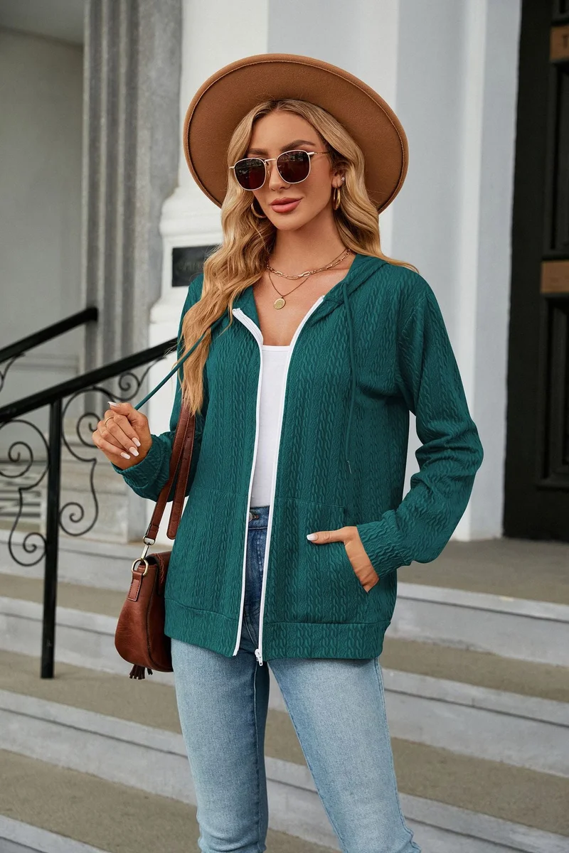 Outzidr  Dark Green Full Sleeves Front Zip Hooded Jackets  | Best Price UAE