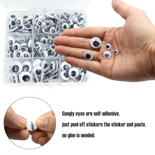FKEYTO 520 Pcs Wiggle Googly Eyes with Self-Adhesive, 6mm 8mm 10 mm 12mm 15mm Mixed Packaging (Black and White) - Image 3