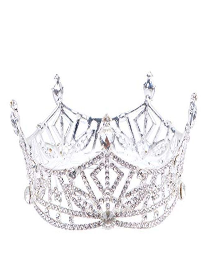 Lurrose Retro Crown Round Large Crown Rhinestone Decor Wedding Crown For Bride Woman Lady (As Shown) - Image 1