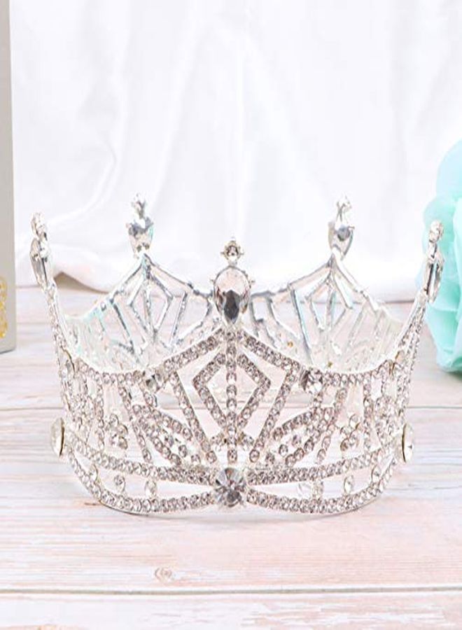 Lurrose Retro Crown Round Large Crown Rhinestone Decor Wedding Crown For Bride Woman Lady (As Shown) - Image 3