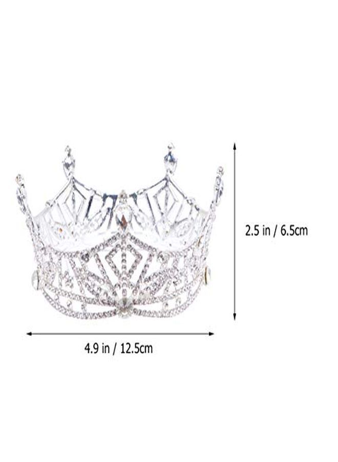 Lurrose Retro Crown Round Large Crown Rhinestone Decor Wedding Crown For Bride Woman Lady (As Shown) - Image 2