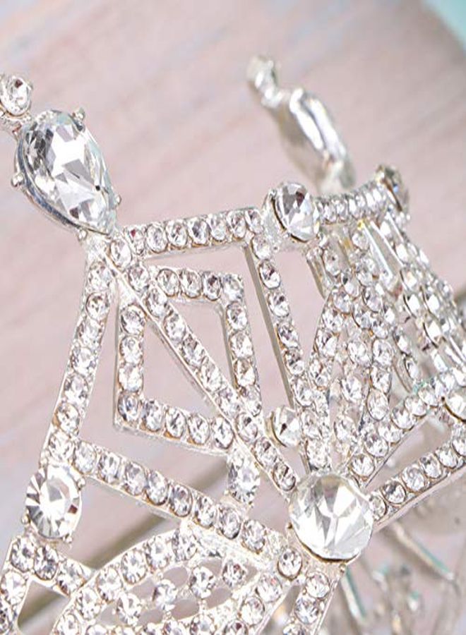 Lurrose Retro Crown Round Large Crown Rhinestone Decor Wedding Crown For Bride Woman Lady (As Shown) - Image 4