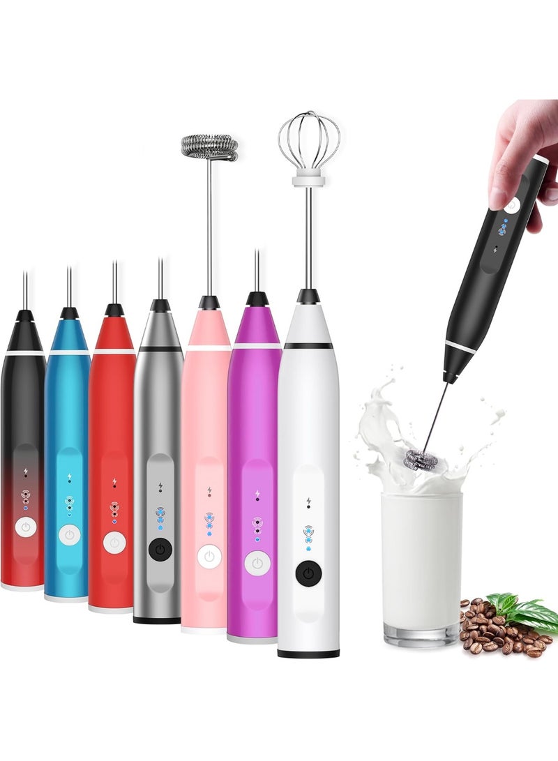 KITCHENOO Milk Frother Rechargeable Handheld Electric Whisk Coffee Frother Mixer with 2 Stainless Whisks 3 Speed Adjustable Foam Maker Blender for Coffee Matcha Latte Cappuccino Hot Chocolate（Black） - Image 1