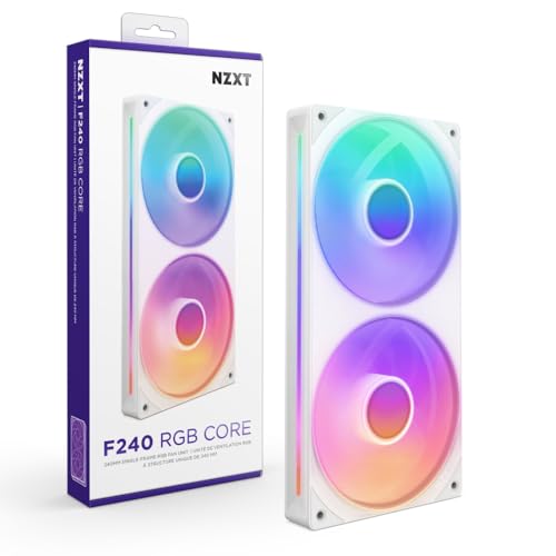 NZXT F240 RGB Core 240mm SingleFrame Fan Unit with 2 x 120mm RGB Fans Speed Lighting Control High Static Pressure Airflow Fluid Dynamic Bearings 8 aRGB LEDs Per Fan White - Image 1
