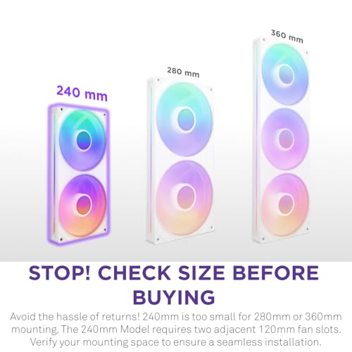NZXT F240 RGB Core 240mm SingleFrame Fan Unit with 2 x 120mm RGB Fans Speed Lighting Control High Static Pressure Airflow Fluid Dynamic Bearings 8 aRGB LEDs Per Fan White - Image 3