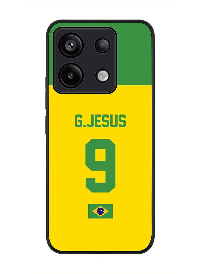 Stylizedd Rugged Black Edge Case for Xiaomi Redmi Note 13 Pro 5G, Slim fit Case Thin Cover -  Football Team - Brazil, Player Name - G.Jesus - Image 1