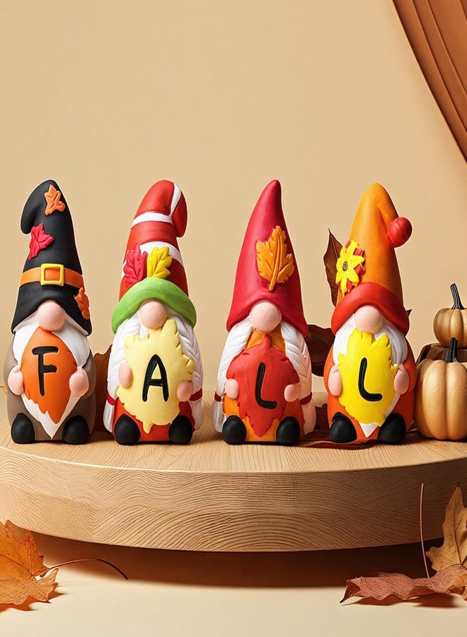 WinnerWhy 4 Pcs Fall Ceramic Gnomes Decorations for Home 4'' Thanksgiving Decor Welcome Fall Sign Gnomes Figurines Autumn Tabletop Sculpture Table Centerpiece for Home Housewarming Gifts - Image 1