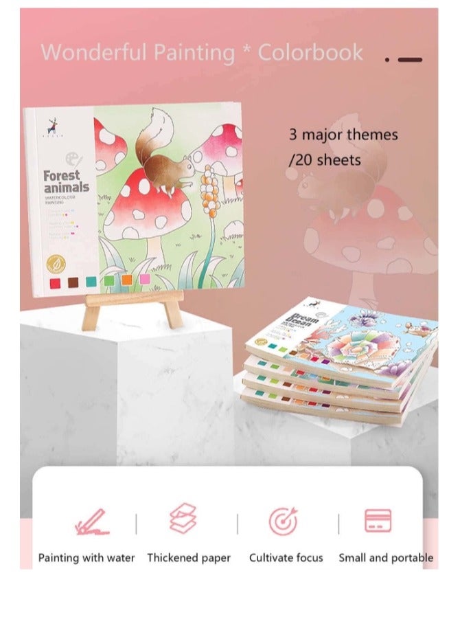 OASIS-TH Watercolor Painting Paper Set & Diy Watercolor Kit, Creative Art Kit with Brushes & Paints  Paint Coloring Book Forest Animal Series  - Image 1