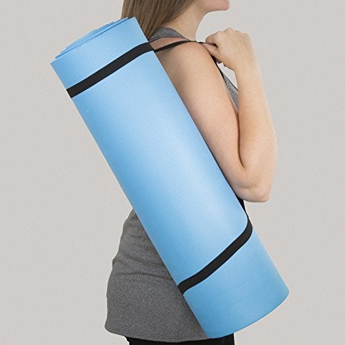 Wakeman Extra Thick Yoga Mat – Durable Comfort Non-Slip Foam Workout Mat for Fitness, Pilates, and Floor Exercises with Carrying Strap (Light Blue), 72" - Image 3