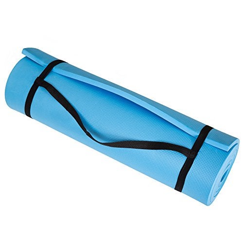 Wakeman Extra Thick Yoga Mat – Durable Comfort Non-Slip Foam Workout Mat for Fitness, Pilates, and Floor Exercises with Carrying Strap (Light Blue), 72" - Image 1