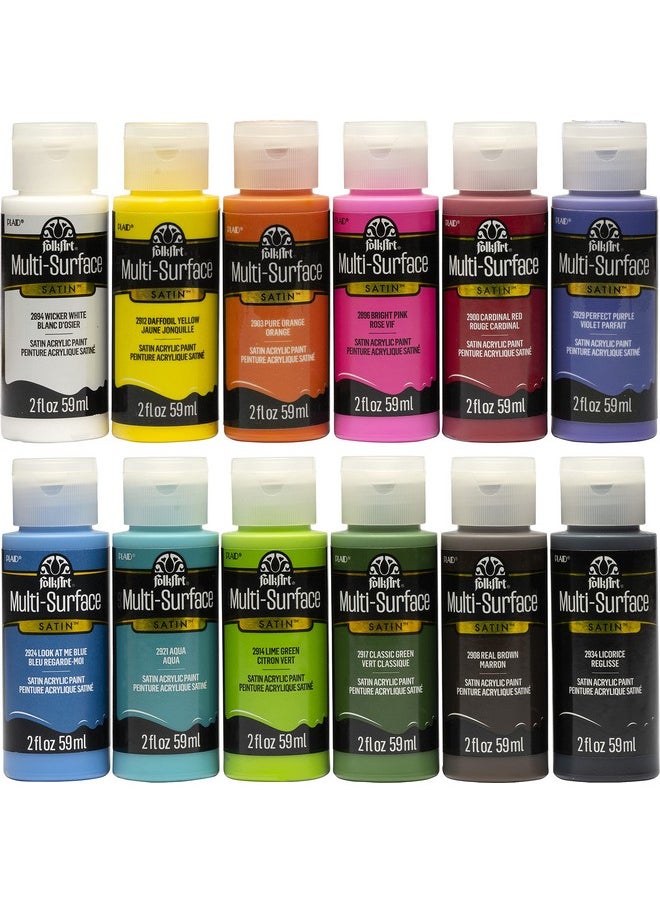 FolkArt - Promo830 Multi Satin Finish Acrylic Craft Paint Set Designed For Beginners And Artists, Nontoxic Formula That Works On All Surfaces, 2 Oz, 2 Fl Oz (Pack Of 12), 12 Colors May Vary, 24 - Image 1
