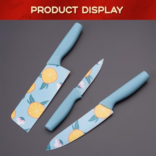 BOVTY Knife Set for Kitchen ^ Professional 3 Pieces High Carbon Stainless Steel Colour Printed Coated Chef Knife I Utility Knife I Sontuku Knife I Kitchen Knives with Ergonomic Handle. (Blue) - Image 5