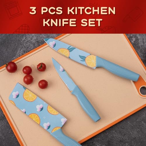 BOVTY Knife Set for Kitchen ^ Professional 3 Pieces High Carbon Stainless Steel Colour Printed Coated Chef Knife I Utility Knife I Sontuku Knife I Kitchen Knives with Ergonomic Handle. (Blue) - Image 2