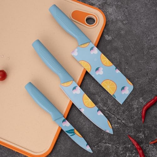 BOVTY Knife Set for Kitchen ^ Professional 3 Pieces High Carbon Stainless Steel Colour Printed Coated Chef Knife I Utility Knife I Sontuku Knife I Kitchen Knives with Ergonomic Handle. (Blue) - Image 1