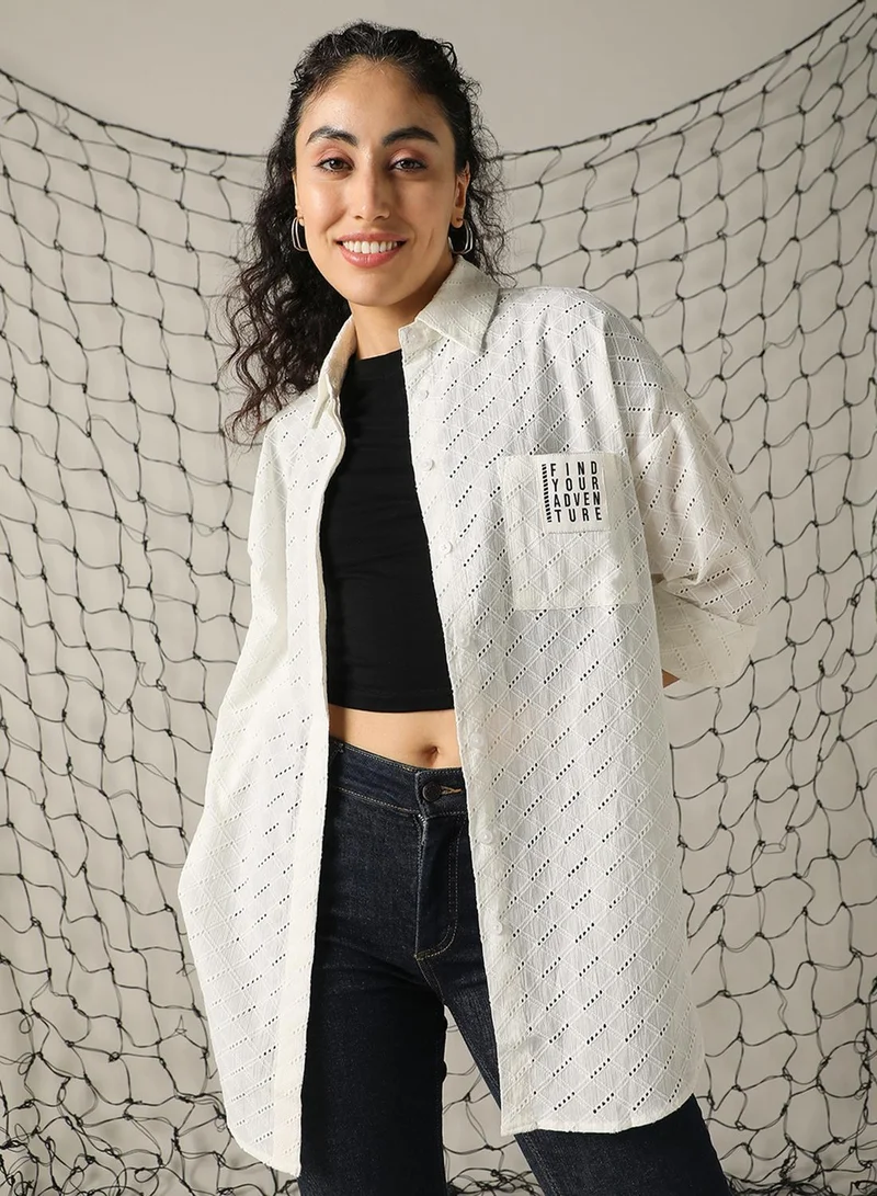 هوبرهولمي قميص نسائي أوف وايت قطن 1% مطرز بأزرار