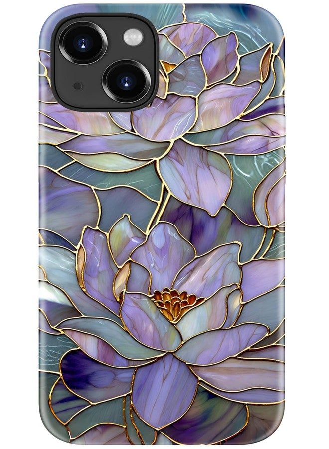 جراب Goodon لهاتف iPhone 15 بتصميم أنيق - متوافق مع الشحن اللاسلكي - غطاء صلب مزدوج الطبقات + غطاء سيليكون - جراب حماية للهاتف بتصميمات عصرية للنساء - زهرة اللوتس المجردة - Image 1