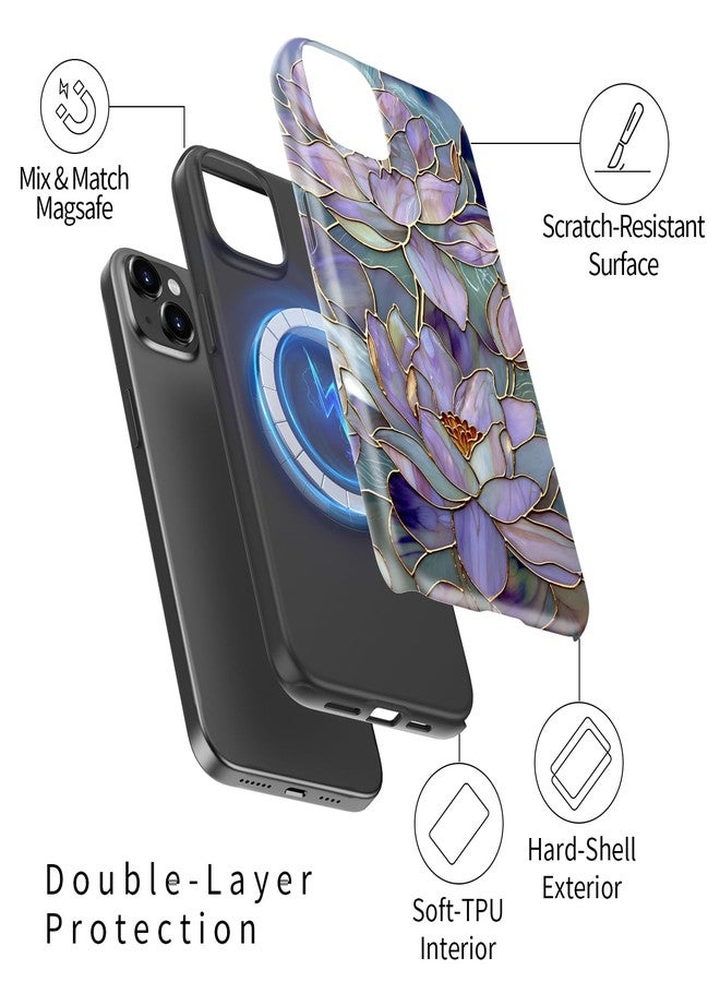 جراب Goodon لهاتف iPhone 15 بتصميم أنيق - متوافق مع الشحن اللاسلكي - غطاء صلب مزدوج الطبقات + غطاء سيليكون - جراب حماية للهاتف بتصميمات عصرية للنساء - زهرة اللوتس المجردة - Image 2