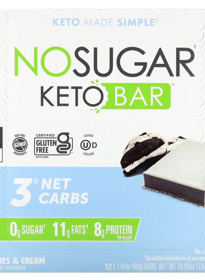 NO SUGAR COMPANY Keto Bar Cookies & Cream 12 Bars 1.41 oz (40 g) Each 